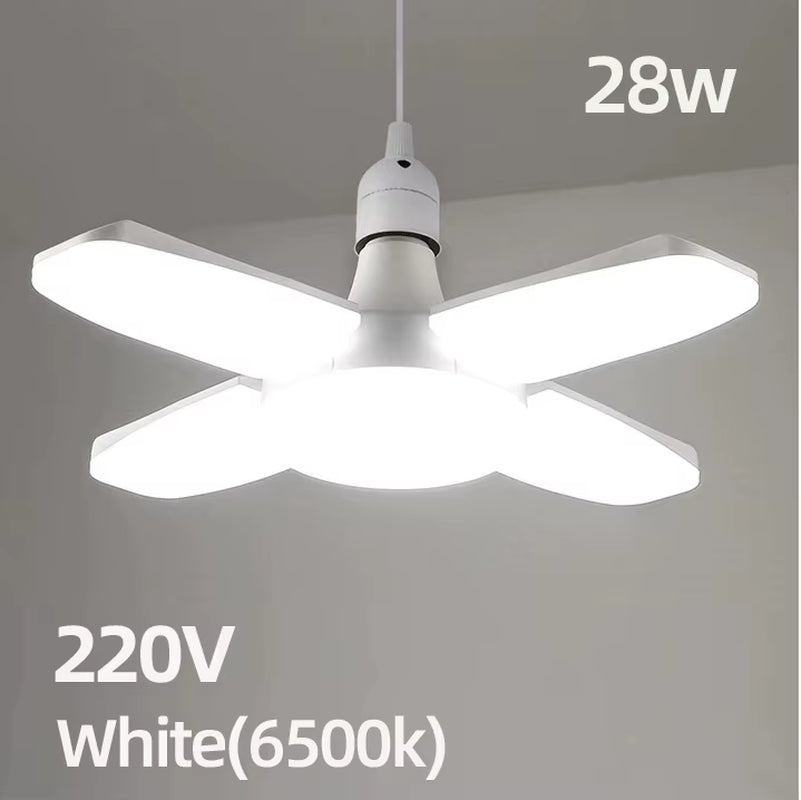 E27 Fan Foldable 28W LED Bulb AC220V/110V 40 Bulb Deformation for Home Ceiling Lights Warehouse and Garage White Light6500K Bulb